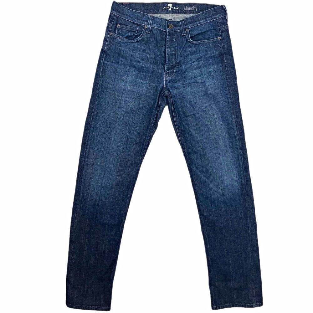 7 For All Mankind Men's Dark Wash Slouchy Straight Jeans Blue Regular Fit 32